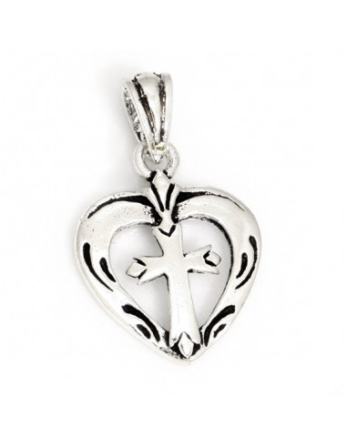 Silver pendant heart cross