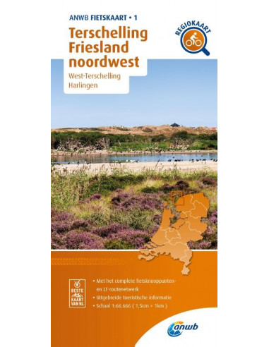 Fietskaart Terschelling, Friesland noord