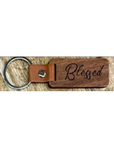 Keyring Wood/Leather Blessed