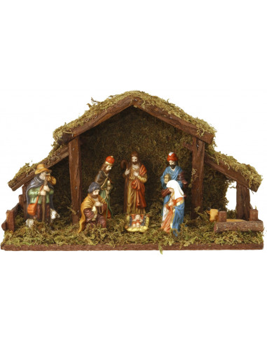 Stable Wood 8 Figurines and LED-Light 39