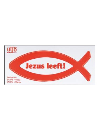 Sticker Vis 12,5cm rood Jezus leeft