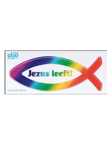 Sticker Vis regenboog - Jezus leeft