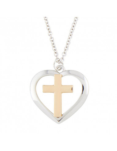 Pendant Cross in heart 2 tone