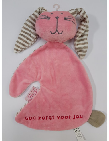 Konijn tutdoek God zorgt roze