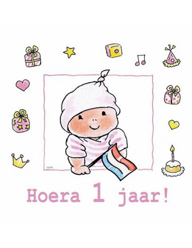 Dubbele kaart 12x12 hoera 1 jaar