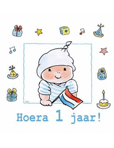 Dubbele kaart 12x12 hoera 1 jaar