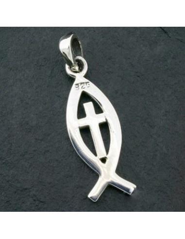 Silver pendant ichtus cross 23mm