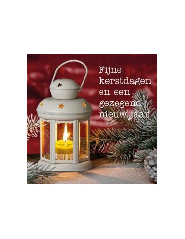 Kerstkaart lantaarn met kaars fijne kers