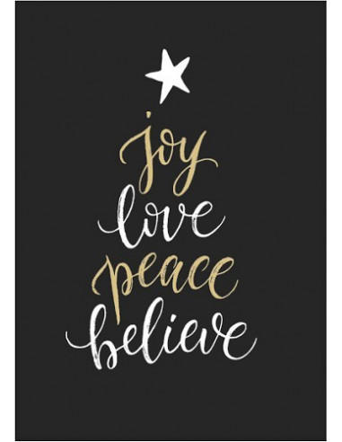 Kaart kerst Joy love peace believe