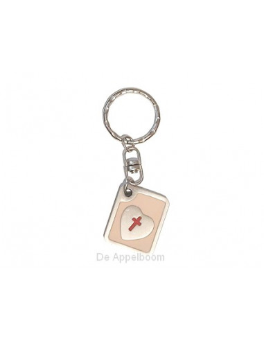 Rectangular keyring heart with cross