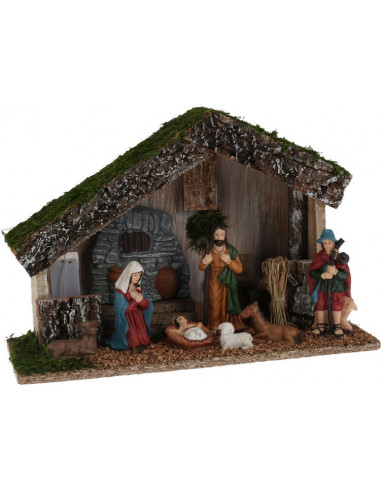 MDF Stable with 7 nativity figurines LED