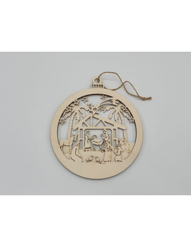 Wooden nativity hanger with trees and st