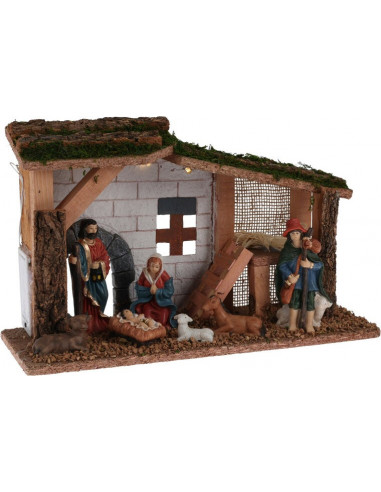 MDF Stable with 7 nativity figurines LED