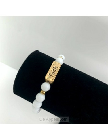 Armband natuursteen faith wit gemeleerd